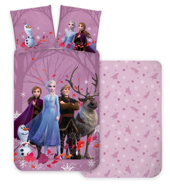 Billede af Frost Junior sengetøj - 100x140 cm - Lyserødt - Anna, Elsa, Kristoffer, Sven & Olaf - 100% bomuld
